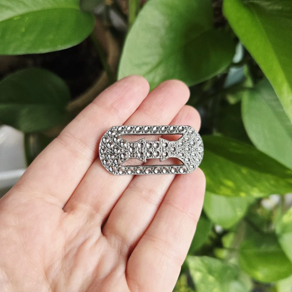 Vintage Silver Art Deco Style Geometric Lapel Brooch Pin